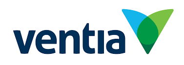 The Ventia logo featuring the word ventia in lowercase dark blue letters, with a multicolored abstract shape of overlapping blue and green triangles and a green circle to the right.